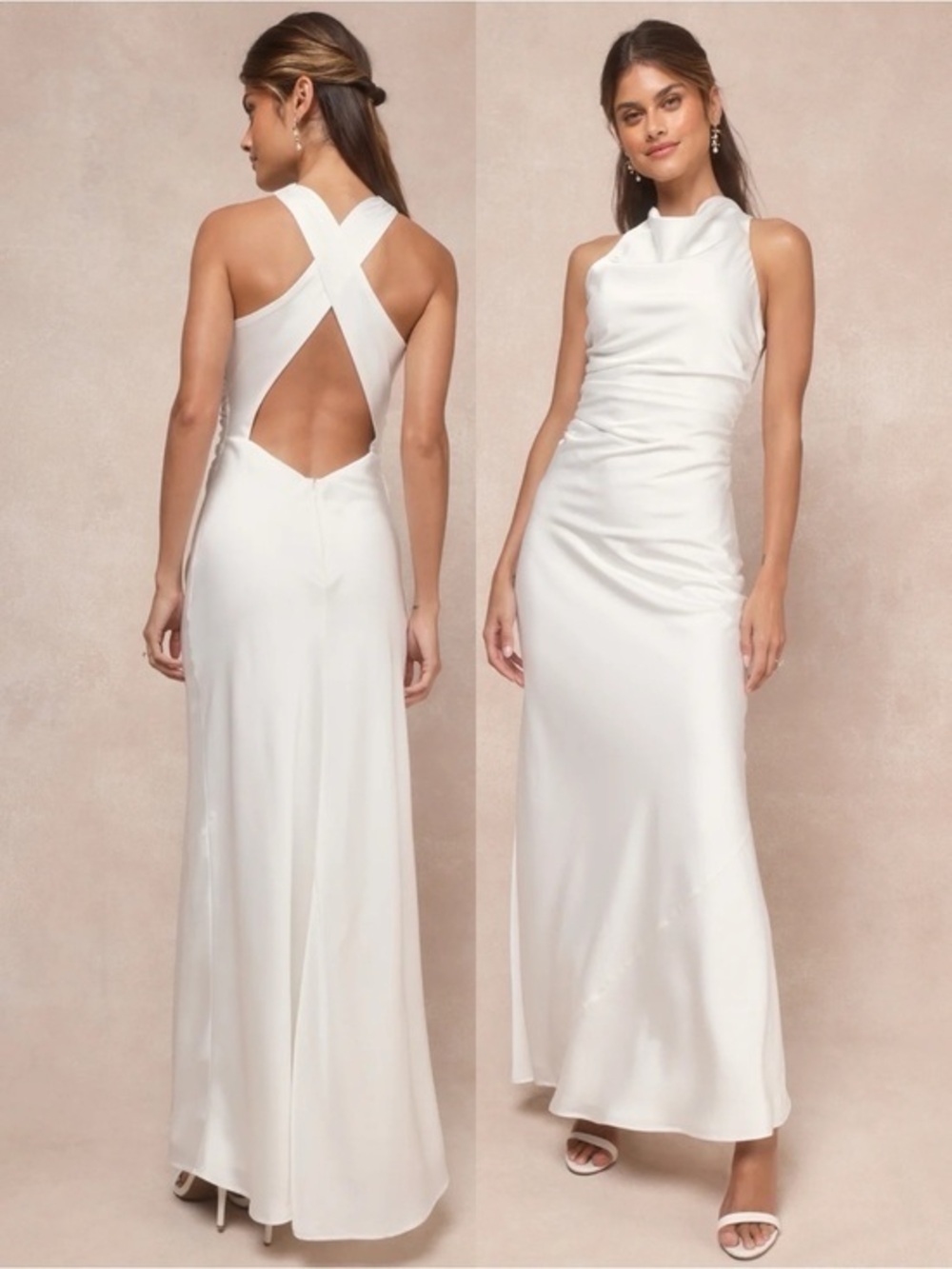 NWT Lulu’s Effortlessly Sensational White Satin Backless Maxi Wedding Dress L XL